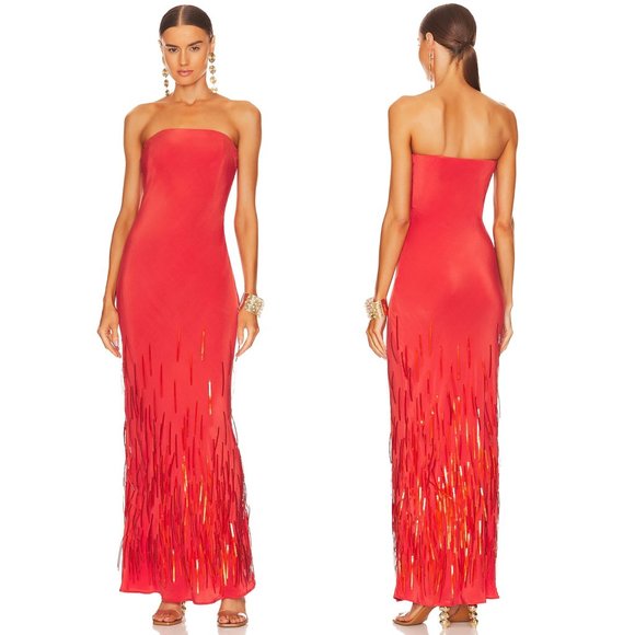 cult gaia Dresses & Skirts - NEW Cult Gaia Anisa Gown in Rouge Red Strapless Embellished Maxi Dress 2 / XS